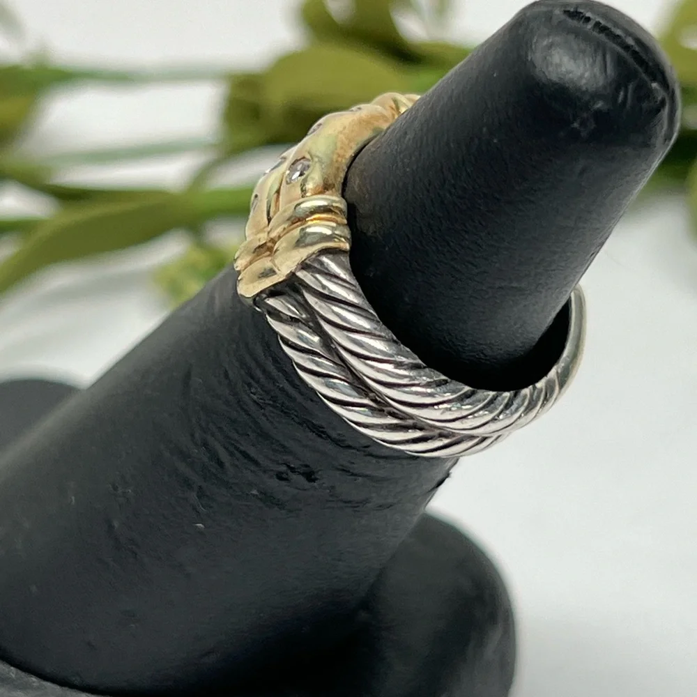 David Yurman Diamond Double Row Metro Cable Ring  .925/14K - Picture 4 of 11